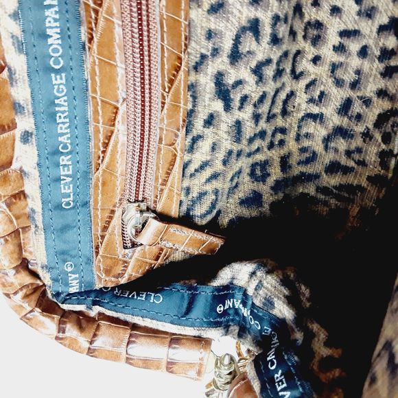 Clever Carriage Company Denim & Calf Hair Satchel Shoulder Bag Jean Bag Leopard - Picture 14 of 16